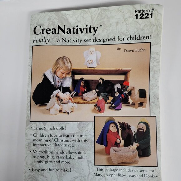 CreaNativity Nativity 9" Dolls - Mary, Joseph, Jesus & Donkey Pattern - Picture 1 of 3